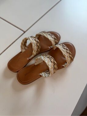 Universal Thread Braided Double-Strap Slide Sandals - Brown & Cream